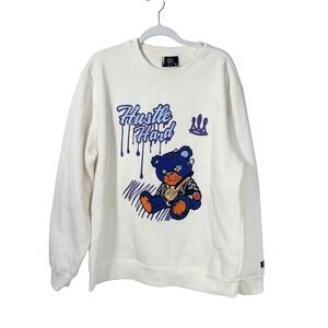 Bleeker & Mercer Crewneck Sweatshirt XL Hustle Hard Teddy Bear Graphic WORN ONCE